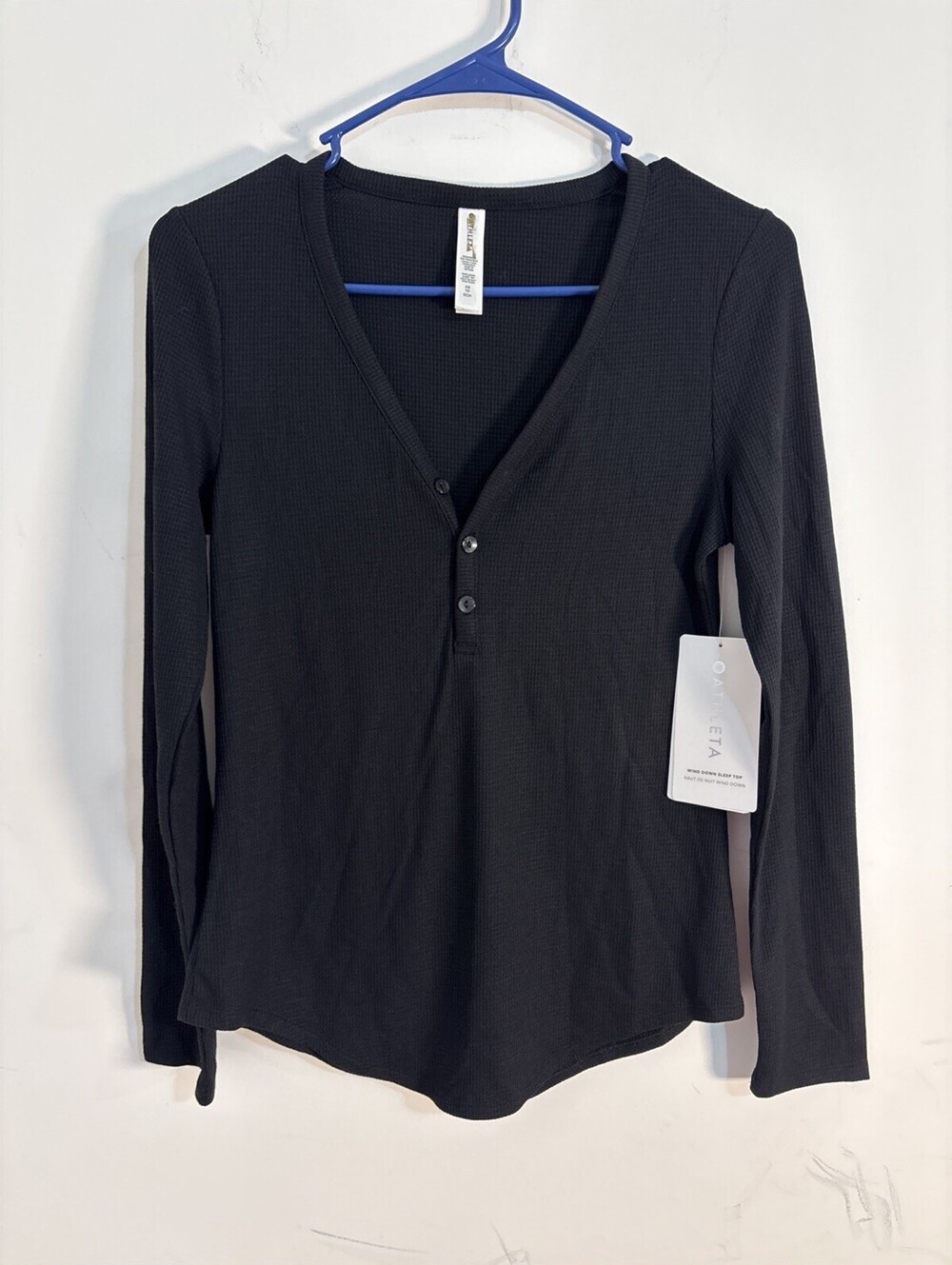 Athleta Wind Down Sleep Top Black Ribbed Henley Women XXS NWT